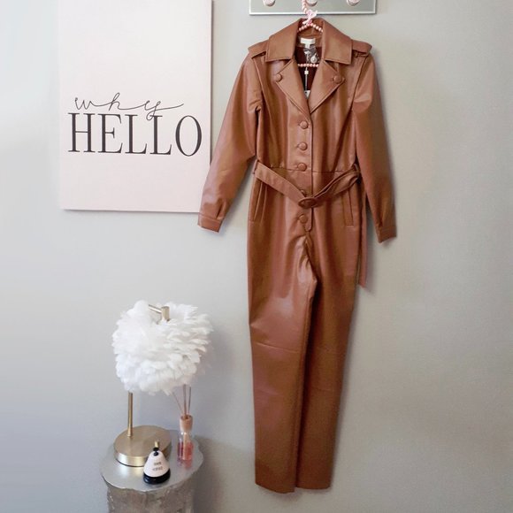 NWT Ronny Kobo cognac brown faux leather jumpsuit, XS - Picture 6 of 8